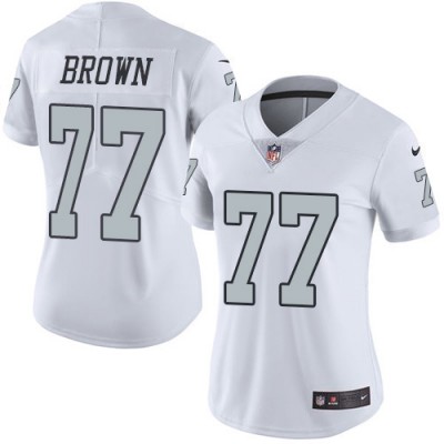 Nike Las Vegas Raiders #77 Trent Brown White Women's Stitched NFL Limited Rush Jersey